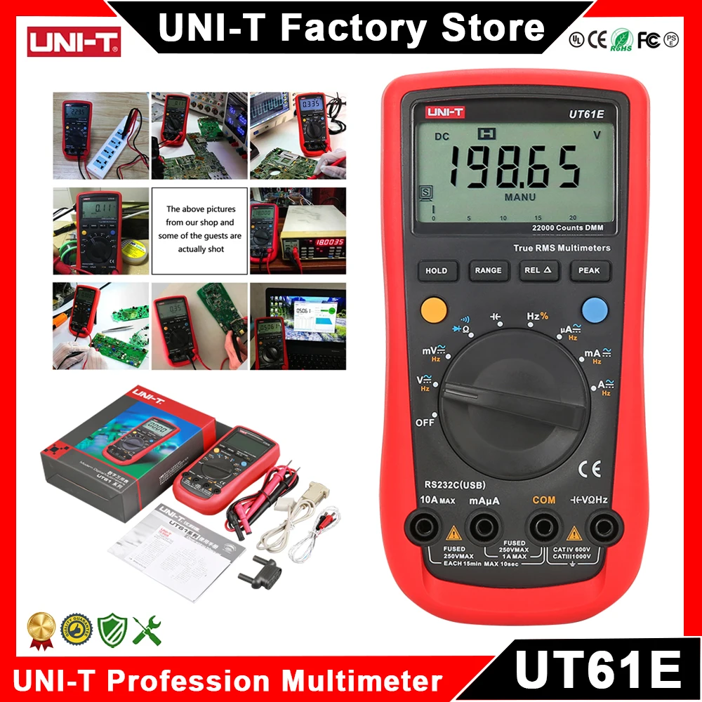 UNI-T UT61E المهنية المتعدد الرقمي 22000 التهم مقياس التيار الكهربائي الفولتميتر مكثف المقاومة تردد عداد كهربائي