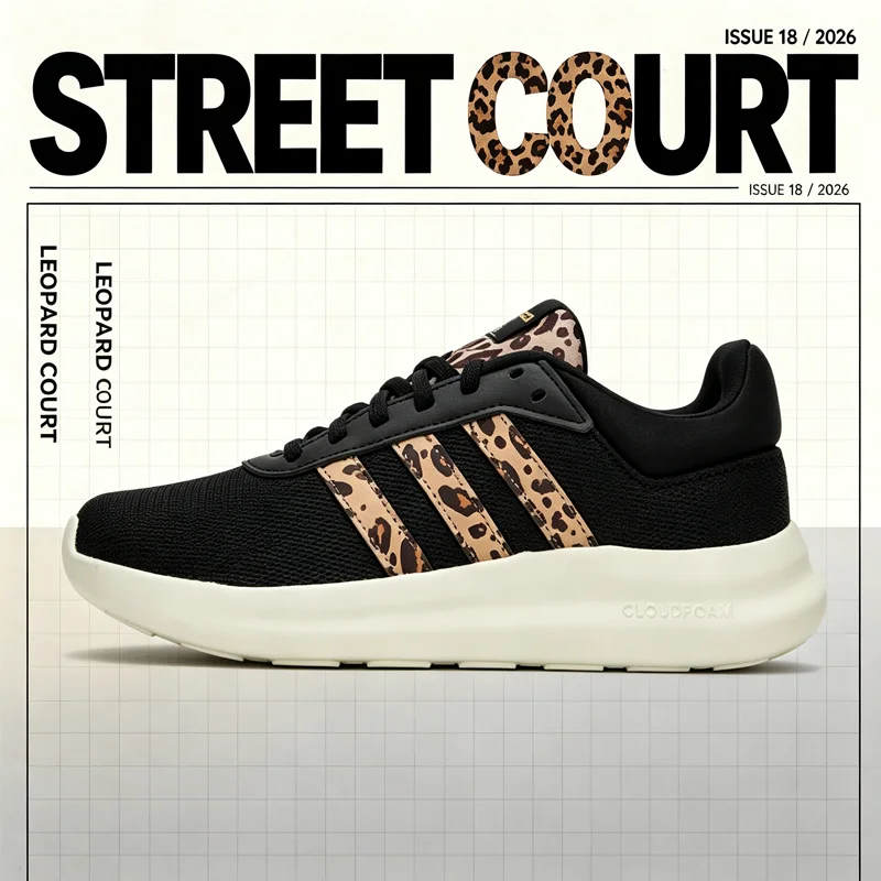 Adidas Ladies Leopard Sport Running Sneakers Black Fabric Breathable Upper Synthetic Sole Lightweight Walking Casual IH5273 2026
