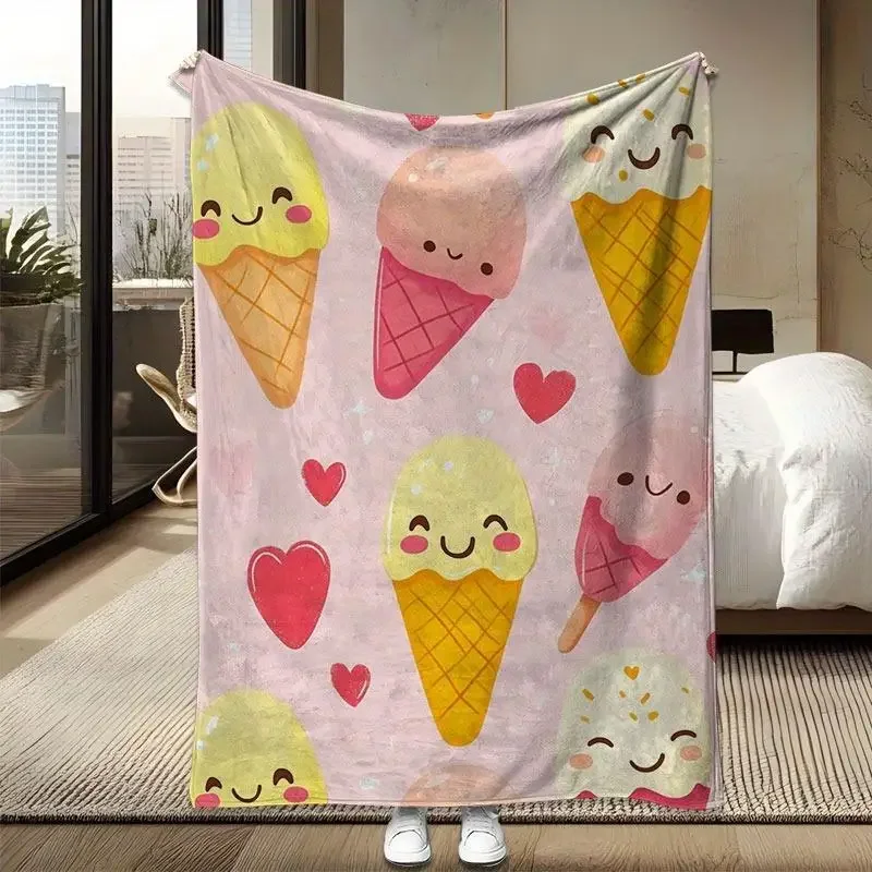 

Delicious and Fun Ice Cream Flannel Printed Blanket AllSeason Use for Living Room Office Sofa and Travel