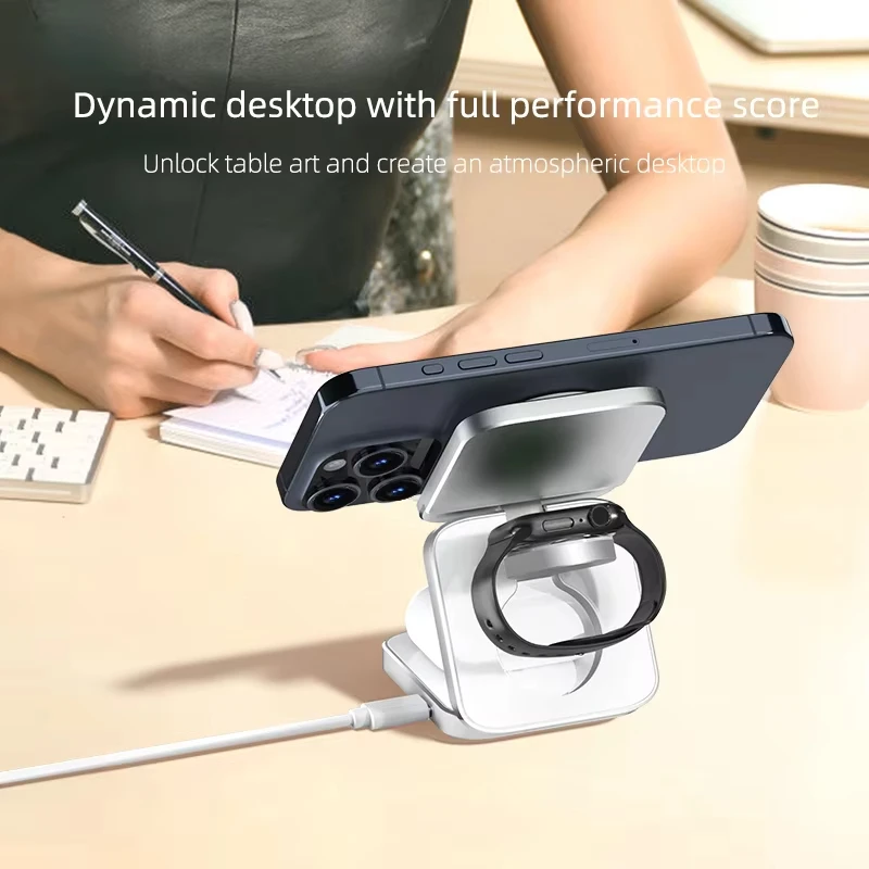 Portable Metal Qi2 3 in 1 Wireless Charging Holder Stand 15w Magnetic Foldable Wireless Charger Mobile Phone Stand for Apple