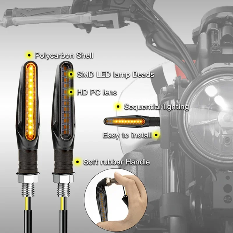 Motorcycle LED Turn Signals Light Amber Flasher Flowing Water Built Relay 12LED 10MM Turn Signal Lamp Motorcycle Flashing Lights