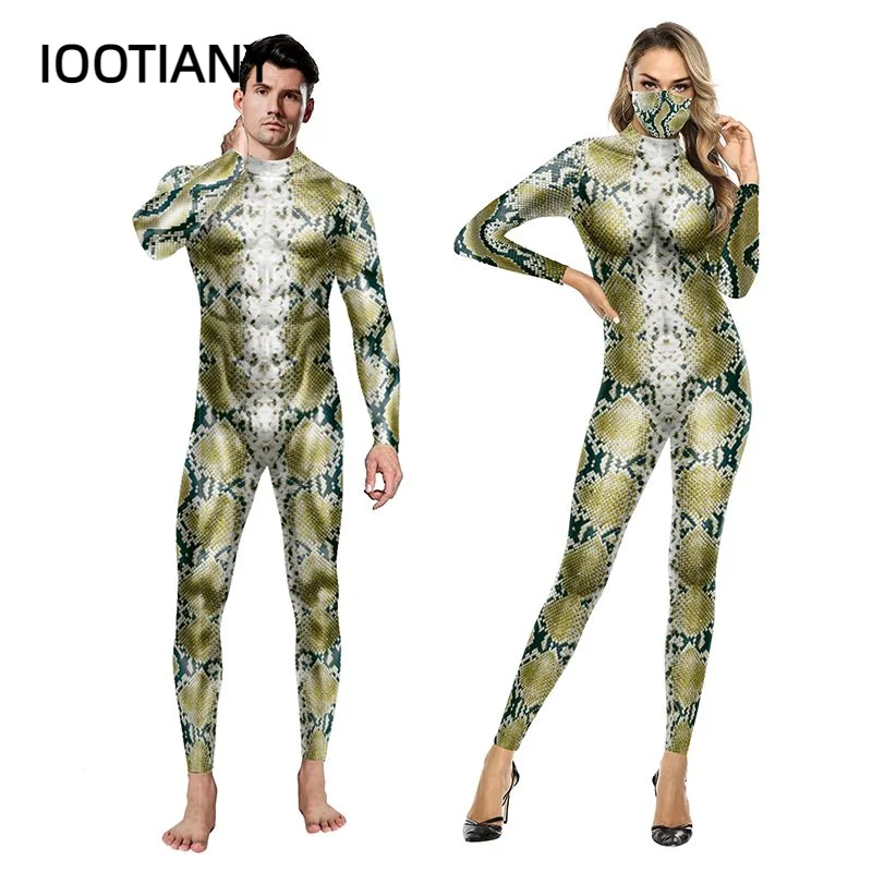 

Adult Serpentine Cosplay Costume 3D Print Exercise Sexy Bodysuits Halloween Flexible Party Jumpsuit Fitness Outfit Romper Unisex