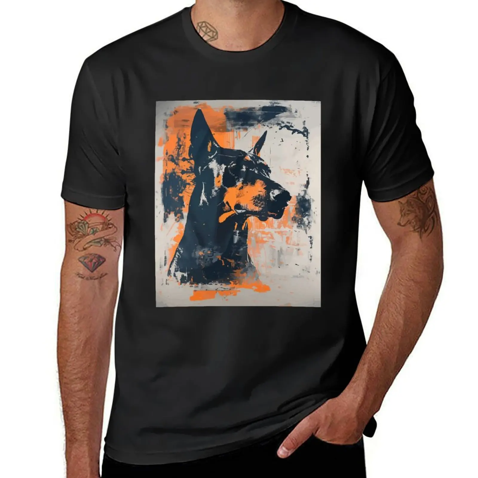 Dobermann grunge portrait T-Shirt customs customs design your own graphics korean fashion tshirts for men