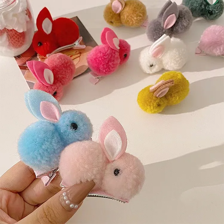 Kids Hair Clips 1pc Adorable 3D Plush Rabbit Barrettes Cute Viral Design Soft Edges Gentle for Toddlers Daily Use Fashion