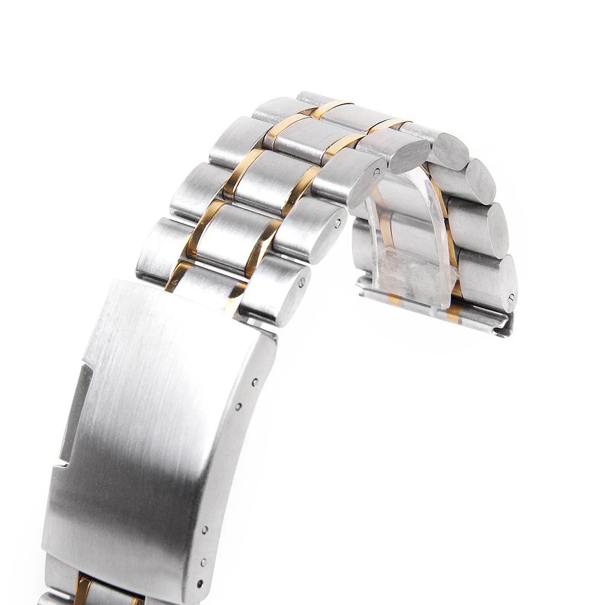 

4pcs 20Mm Stainless Steel Watch Band Strap Solid Links Straight End Foldover Clasp Push Button Replacement Includes Spring Bars