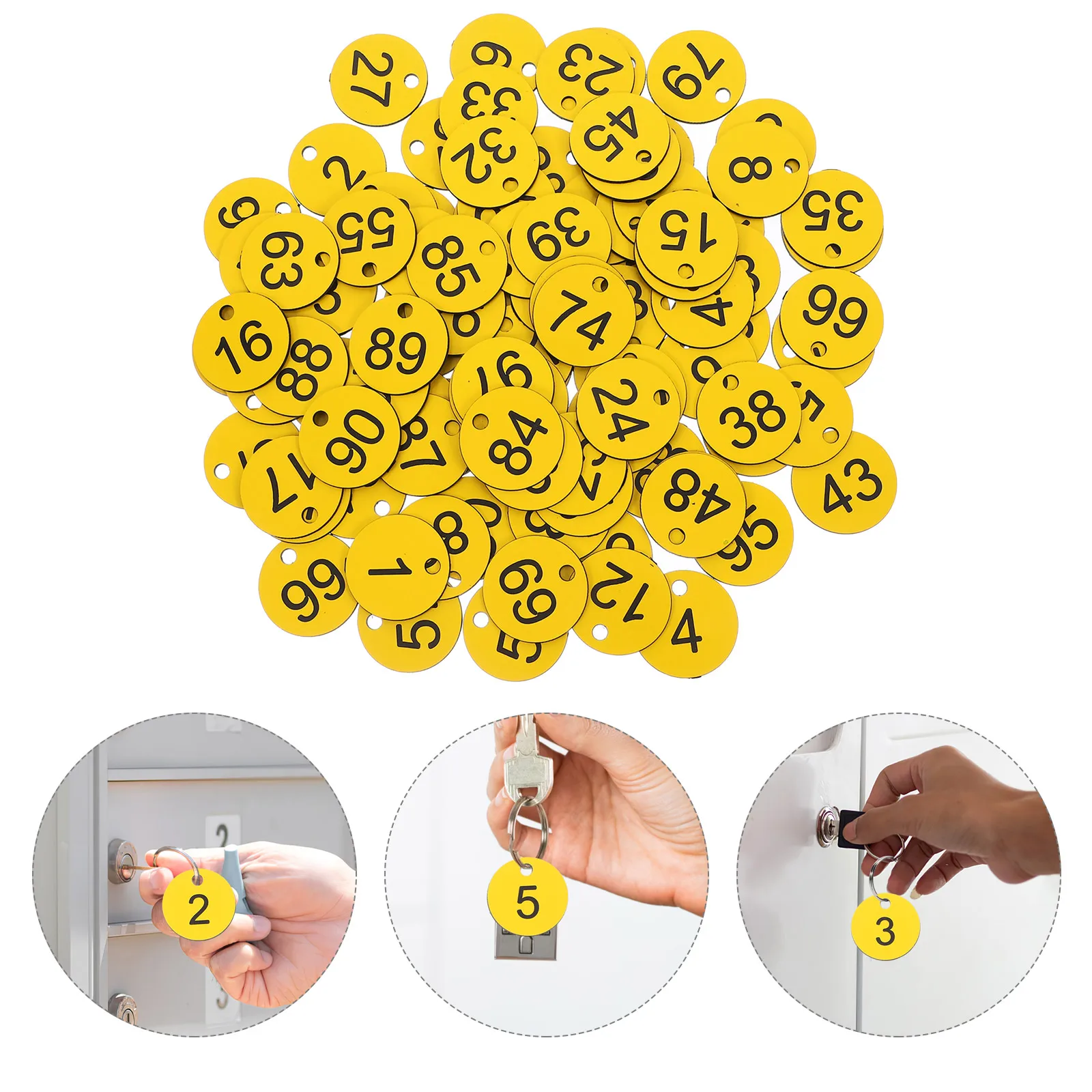 

100 Pcs Numbered Plastic Labels Key Tags with Hole Round PVC Plates for Gym Hotel School Office Storage Organization