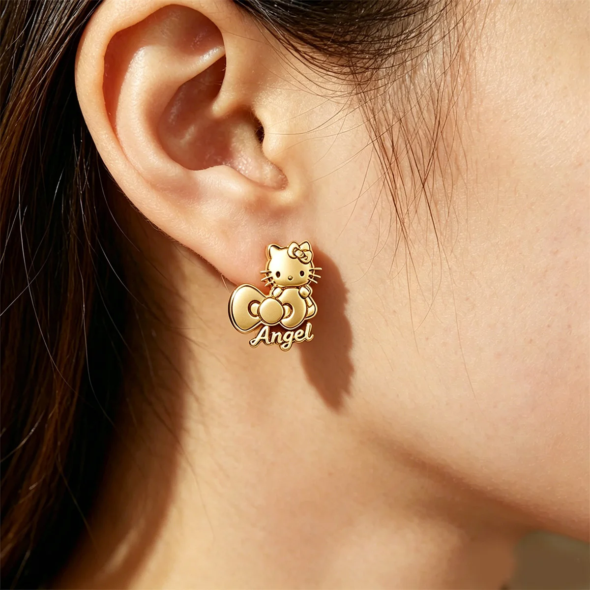 Custom Bow Hello Kitty Name Stud Earrings For Women Gold Color Stainless Steel Letter Earrings  Birthday Party Jewelry Gifts