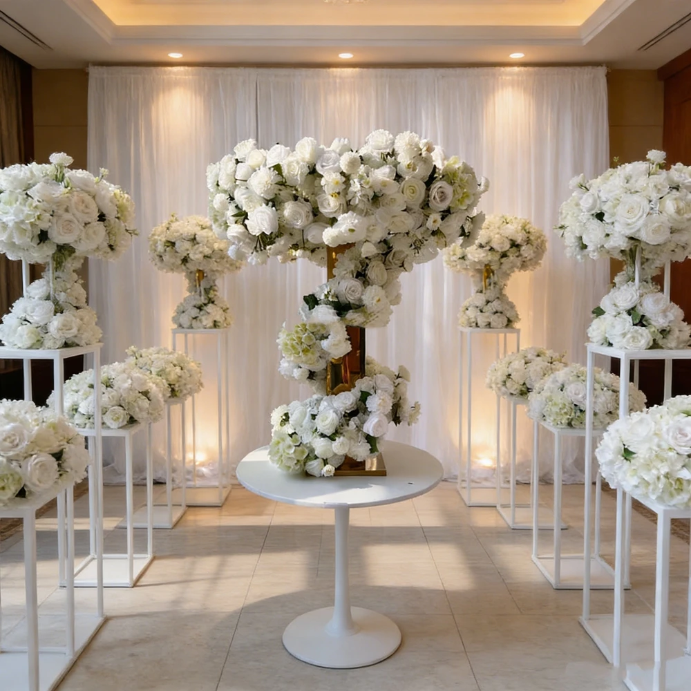 6pcs 80-120cm Tall Gold Metal Grand Halo Top Flower Display Stand Pedestal Large Open Frame Floral Riser Wedding Centerpiece