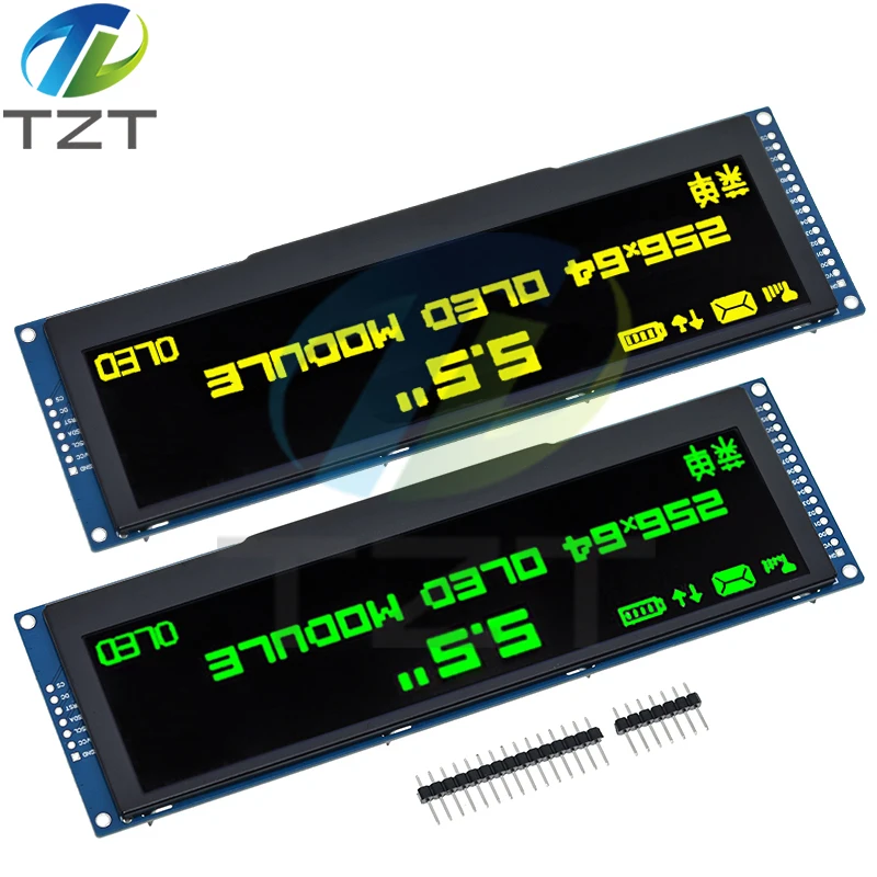 diytzt-55-inch-oled-lcd-display-green-yellow-color-256x64-drive-ssd1322-interface-spi-8-bit-parallel-port-for-arduino-uno-r3