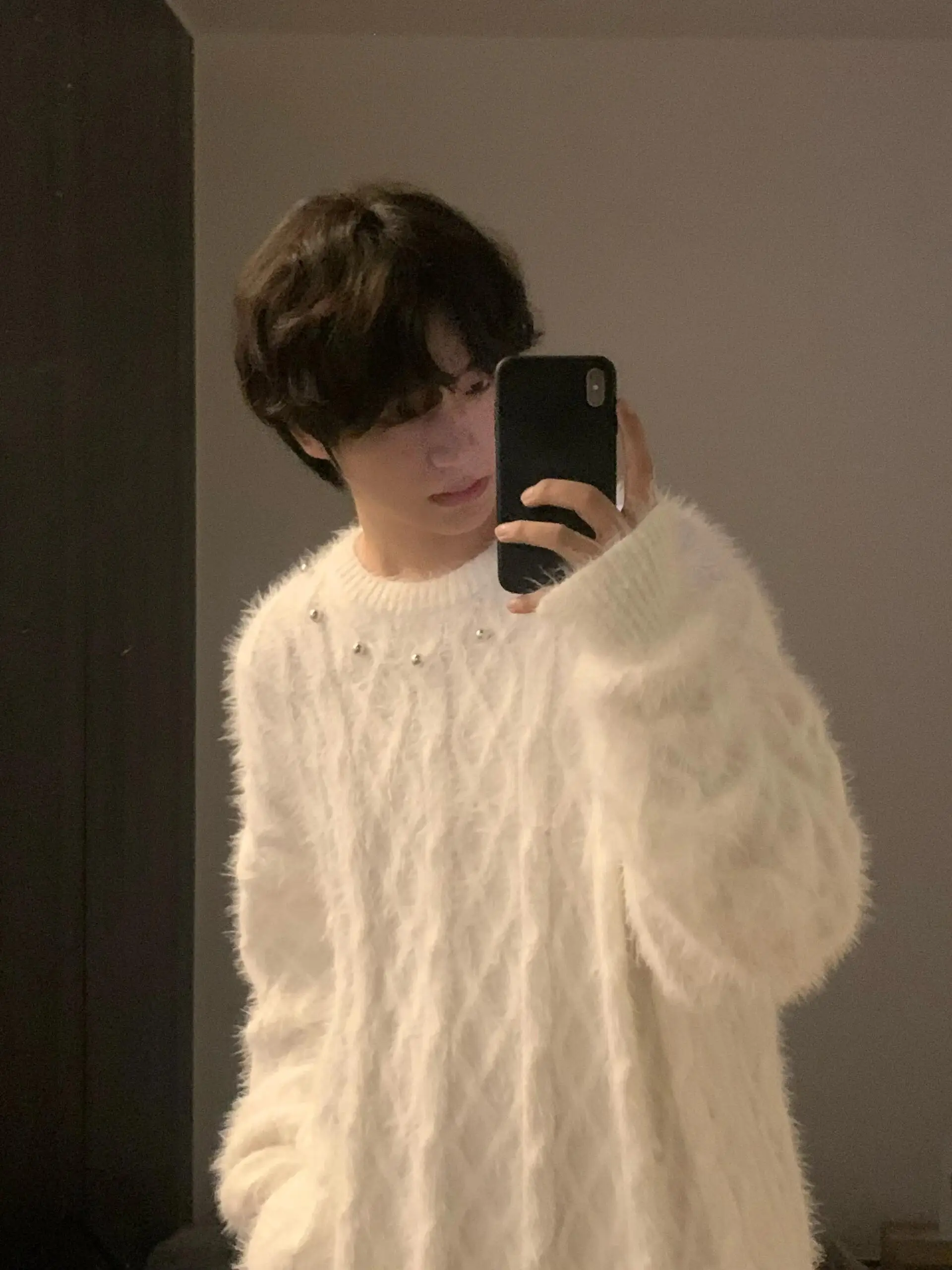 

Men's round Ne Knitted Sweater Pearl Design Soft Mohair Plu Fall Winter Leisure Sle Coat Jaet Comfortable Loose Fit