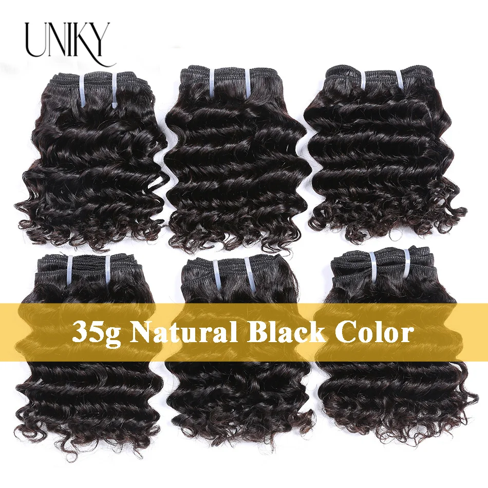 Uniky onda profunda pacotes de cabelo curto profundo encaracolado 3 pacotes remy extensões de cabelo humano natural preto brasileiro pacotes baratos