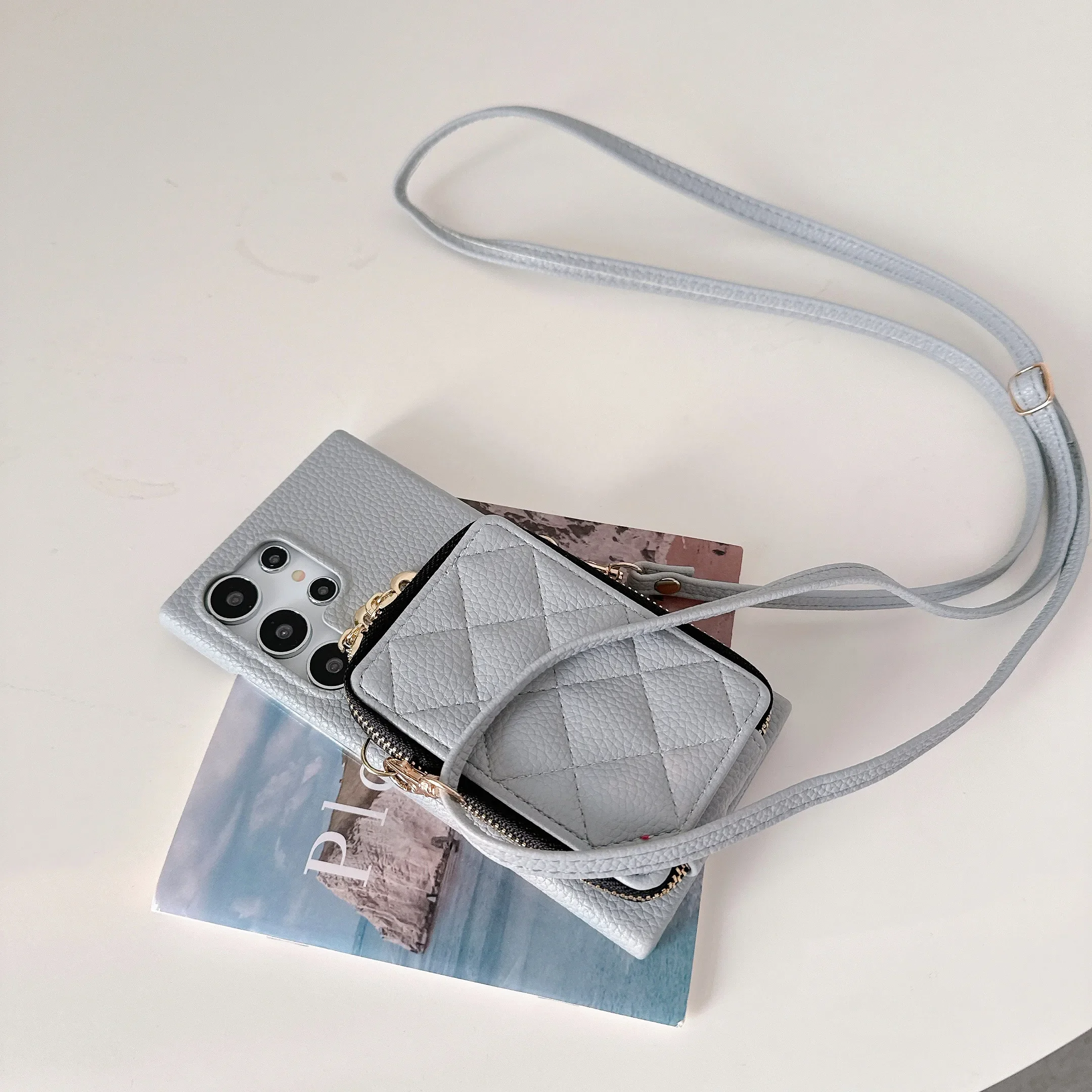 غطاء سحاب متقاطع مع حامل البطاقة ، حافظة لسامسونج جالاكسي S24 ، S22 الترا بلس ، S23 FE ، A05S ، A05 ، A15 ، A25 ، A35 ، A55 ، A24 ، A34 ، A54