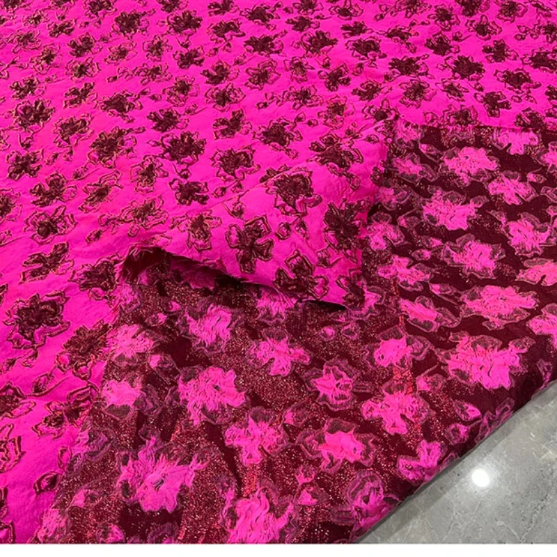 High Quality Brocade Jacquard Fabric Three-dimensional Flower Fashion Pink Latest Pattern Handmade Diy Clothing Fabric for Dress