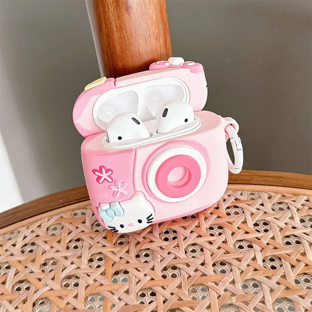 Sanrio Hello Kitty Camera Earphone Case for Apple Airpods 4 3 2 1 Pro Pro 2 Soft Silicone Headphone Cover for AirPods 4 2024