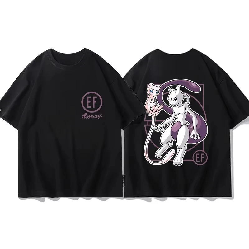 Pokémon Animation dérivés T-Shirt à manches courtes Gengar Psyduck Mewtwo imprimé hommes garçons et filles été nouveau haut tendance