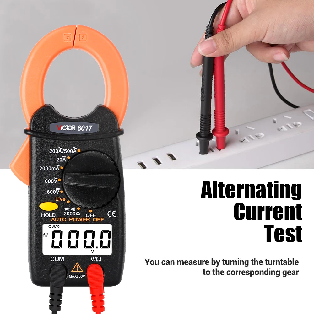 Victor 6017 Mini Digital Clamp Meter Pliers Ammeter Pocket Electrical Meter AC 2000Ω 600v Diode Current Voltage Live Wire Tools