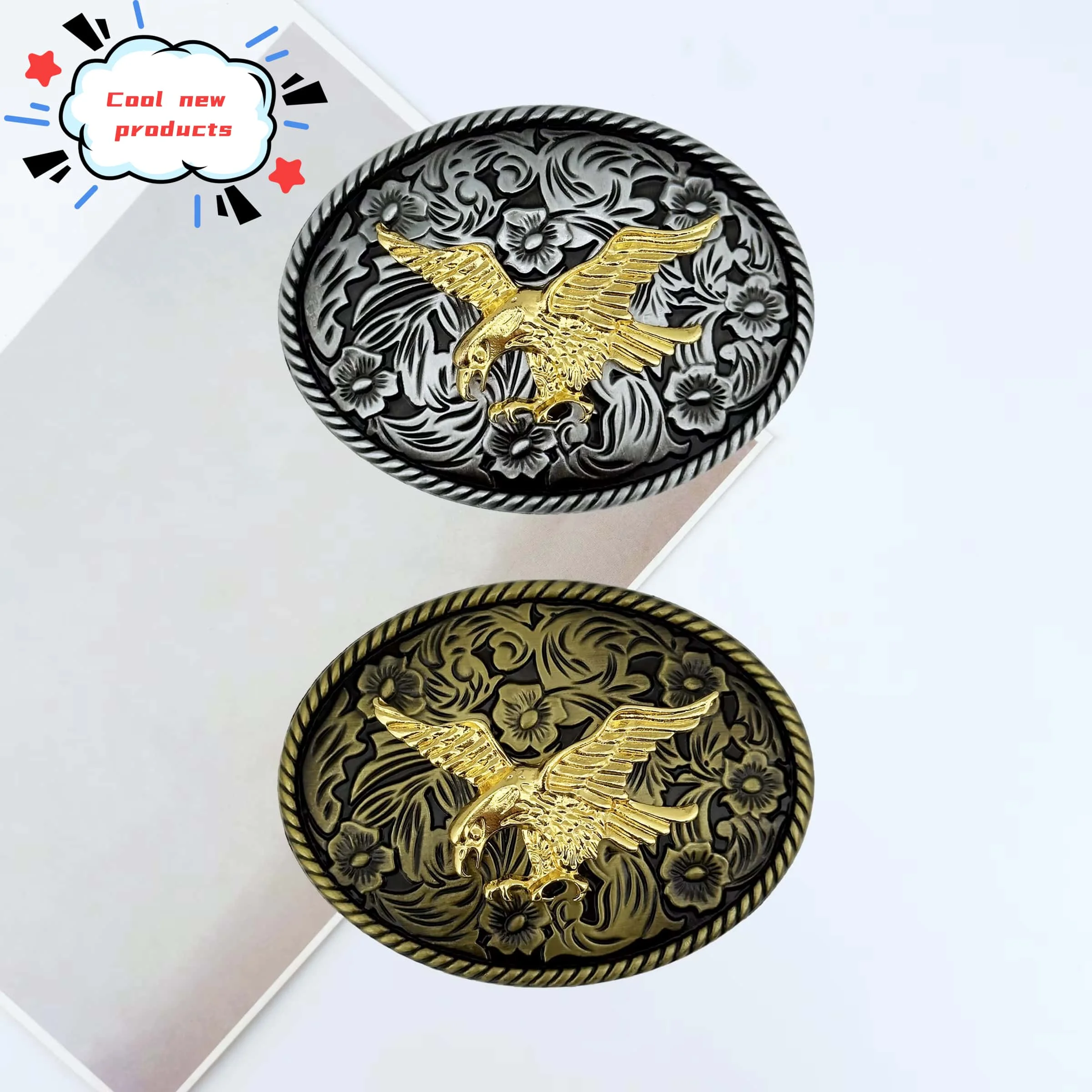 1 piece European and American personalized cool fashionable oval gold carved casual versatile belt buckle DIY accessory