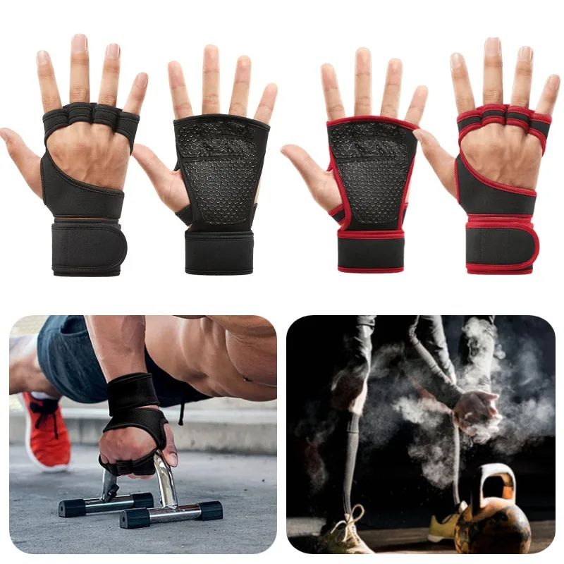 Half Finger Weight Training Gloves for Men Women Fitness Sports Wrist Palm Protector Gloves Anti-slip Gym Cycling Gloves Black