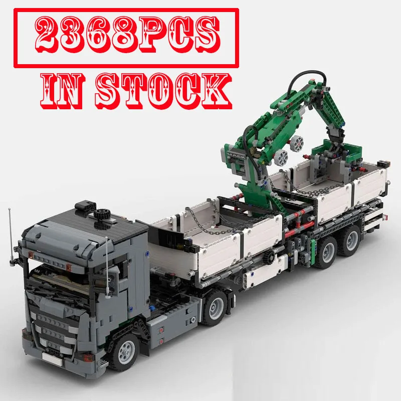 MOC-97635 2368Pcs Technic Heavy Duty Truck With Grab Crane Trailer Engineering Lifting Vehicle Building Blocks Model