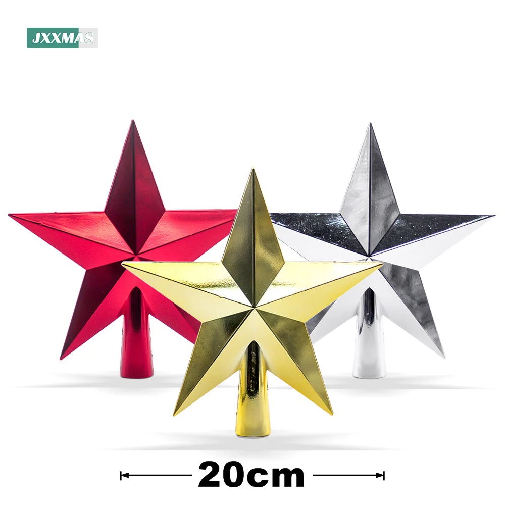 20cm Christmas Tree Top Star 3D Gold Silver Red Pentagram Xmas Tree Ornaments Home Decor Navidad New Year 2023 Natal Noel Gifts