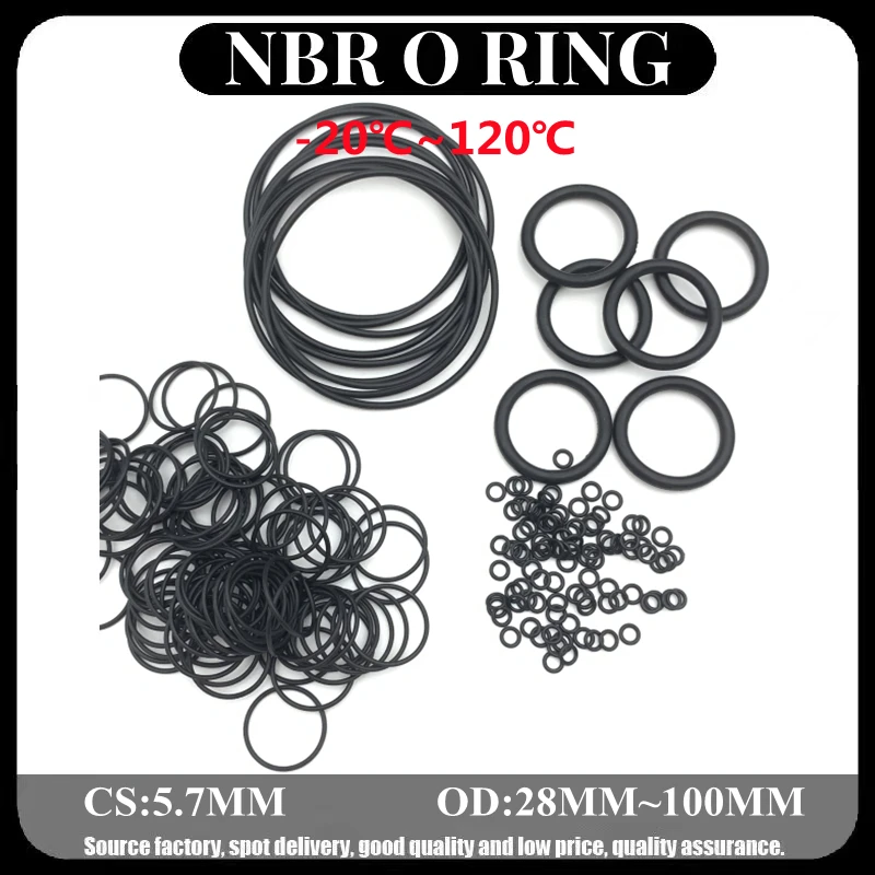 

10pcs Black O Ring Gasket CS 5.7mm OD 28 ~ 100mm NBR Automobile Nitrile Rubber Round O Type Corrosion Oil Resistant Seal Washer