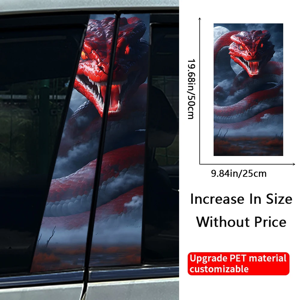 2pcs Venomous Red Snake Car B-pillar Stickers Auto Center Column Decoration Cover Scratches Waterproof Decals Car Accessories