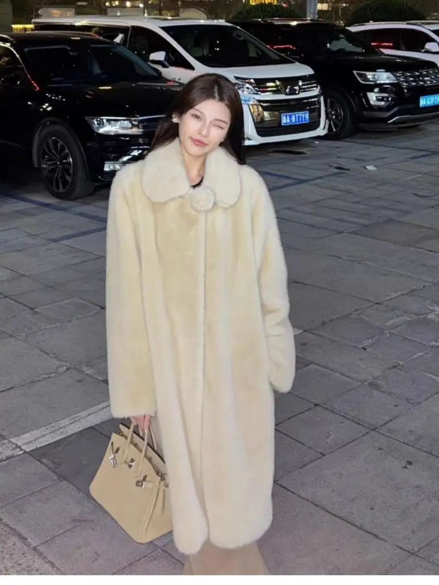 Faux Fur Maxi Coat Coats Womens Peluche Notch-Lapel Evening Senior Premium Overcoats Chunky Crystal Lavender Motorcycle Fancy OL