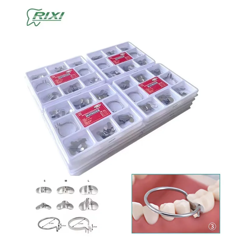 

RIXI Material Dental Metrices Band No.1,398 Dental Sectional Fillings Matrix Holder No.1,398 Seperating Ring Dentist Tools