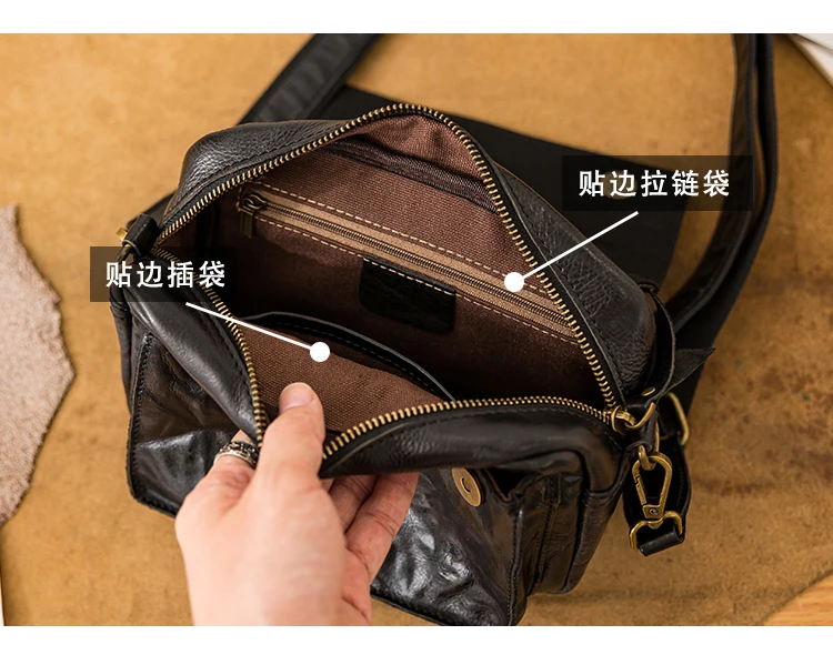 Fashion casual first layer cowhide men's black shoulder bag outdoor party designer luxury genuine leather teens crossbody bag