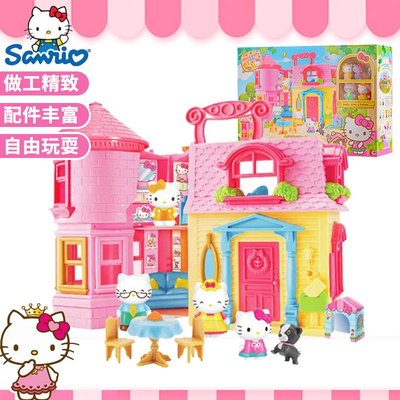 Cartoon Sanrio Hello Kitty Model Toy Kawaii Cute Anime Figure Small Town Warm Home Princess Castle Children Play House Doll Gift