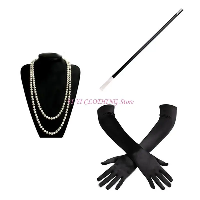 N5KF Accessori per costumi da donna Flapper Copricapo Collana Sciarpa per feste a tema anni '20
