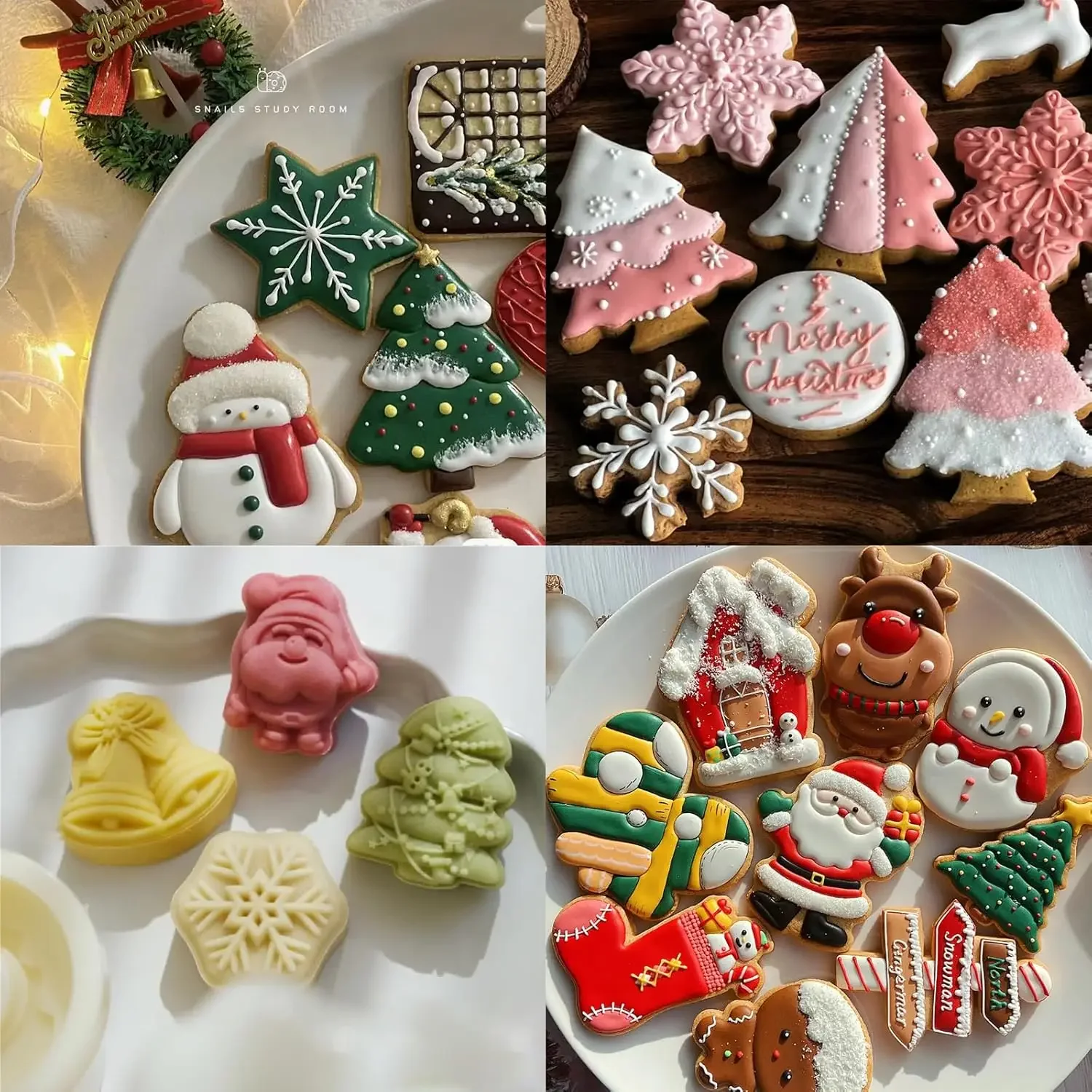 

VERIDIAN 3PCS Christmas Silicone Molds Snowman Gingerbread Christmas Tree Soap Candy Molds for Chocolate Cake Decorating Tools