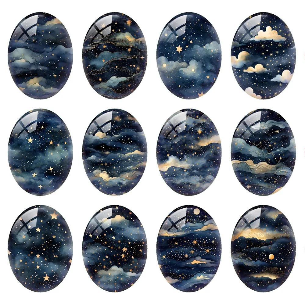 Random Mixed Round/Oval/Square Starry Sky Cloud Night Moon Photo Glass Cabochon Flatback Demo Cameo For Diy Jewelry Making