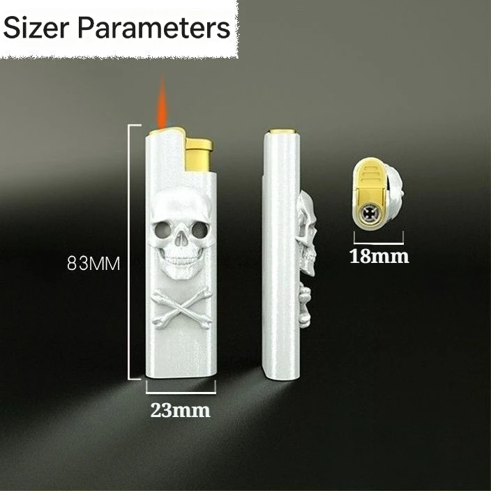 Skull Embossed Windproof Refillable Lighter Pearl Finish Torch Flame, Ideal for Daily Use Smoking Accessory Unique Gifts for Him