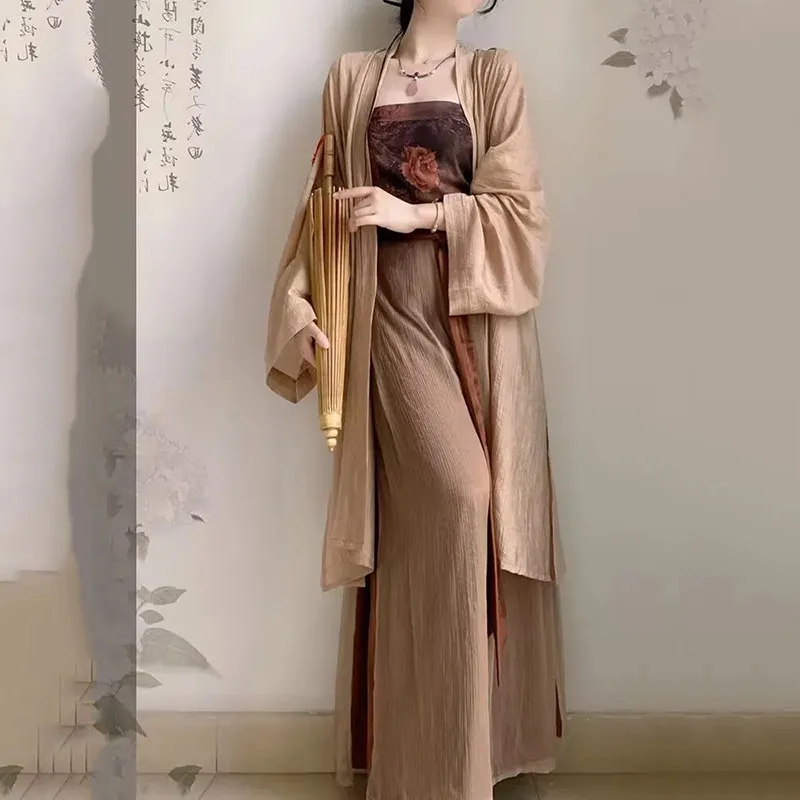 

New Chinese Style Light National Style dress 2024 Summer Elegant Improved Qi Chest Skirt Women's Retro Hanfu Cardigan Sling Set