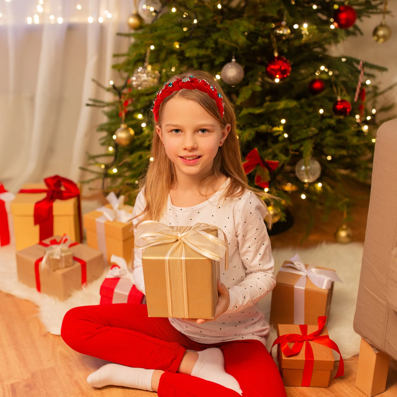 

Women Christmas Headband Wide Crystal Rhinestone Snowflake Stocking Decoration Red Holiday Party Hair Hoop Accessory Fashion