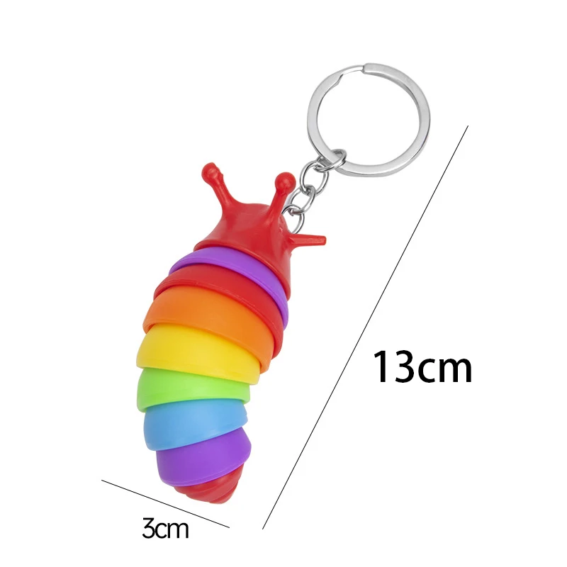 90Pcs Colorful Decompression Caterpillar Keychain Slug Small Plastic Keychain