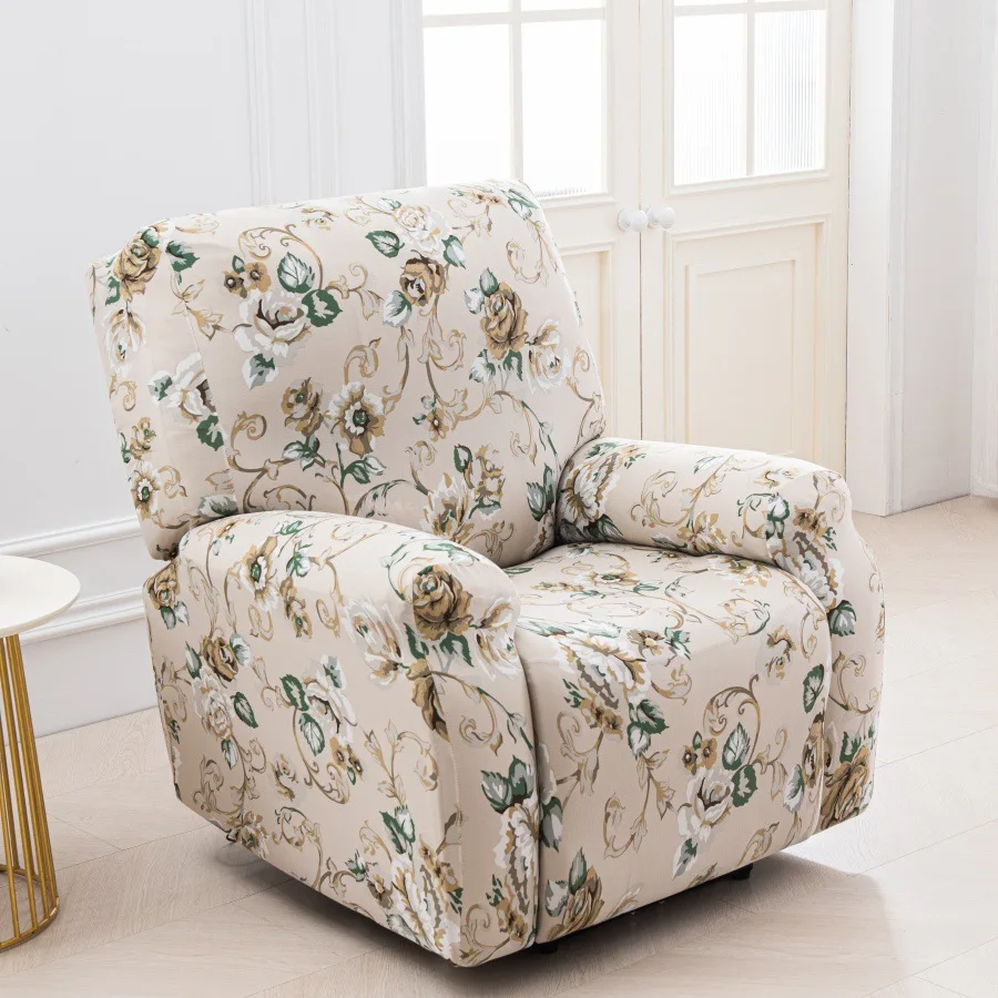 Fashion Luxury 4 Pieces Recliner Flower Sofa Cover for Living Room Elastic Reclining Chair Cover Protection Relax Armchair Cover