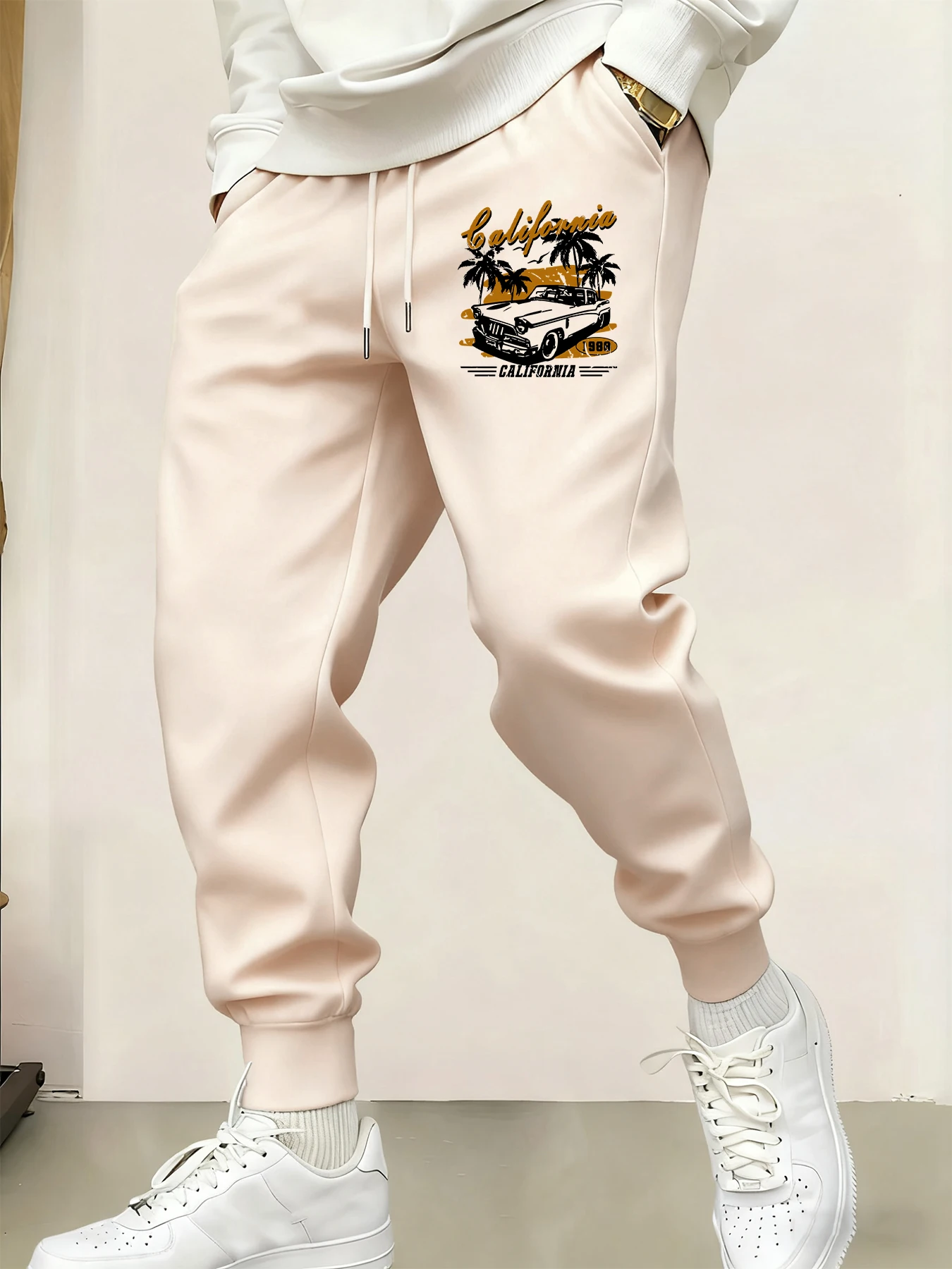 

California Sports Car Palm Printed Man Sweatpants Fashion Long Pants Trendy Basic Trousers Casual Elastic Waist All-Match Pant