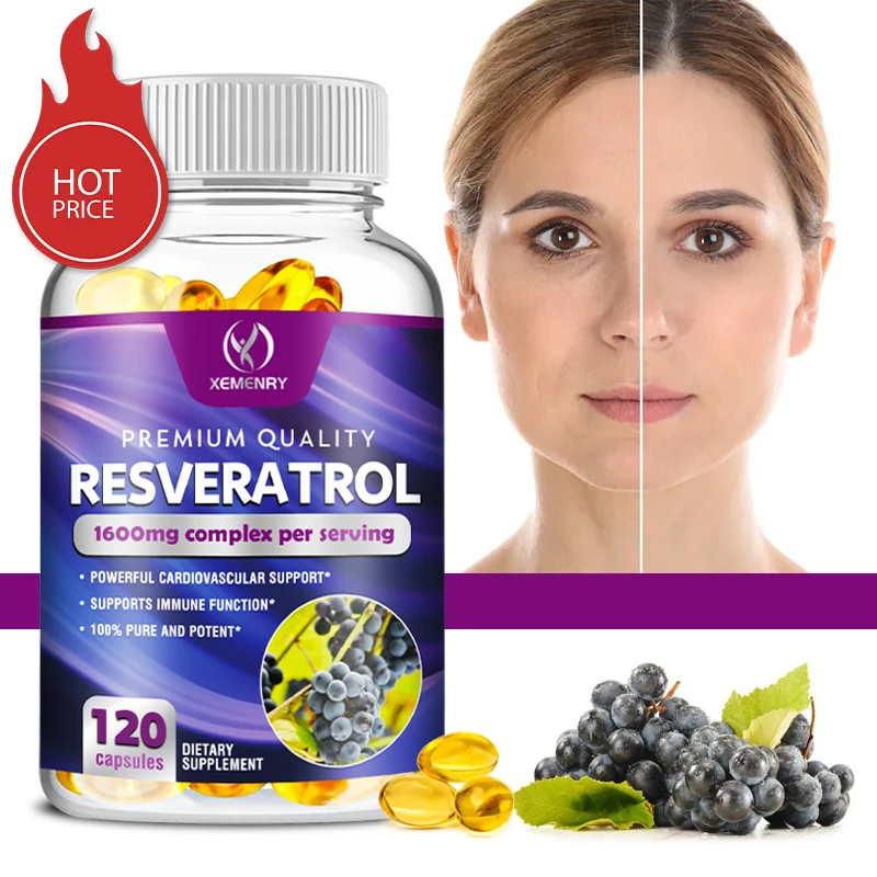 Resveratrol Capsules - Supports Heart, Cardiovascular, Skin, Circulatory Health, Promotes Metabolism, Anti-aging, Antioxidant