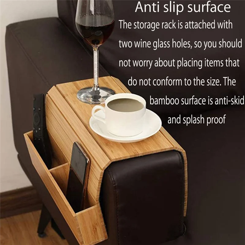 

ABRB-Couch Cup Holder Wood Multifunction TV Remote Holder Furniture Storage Bag Multi Foldable Couch Tray
