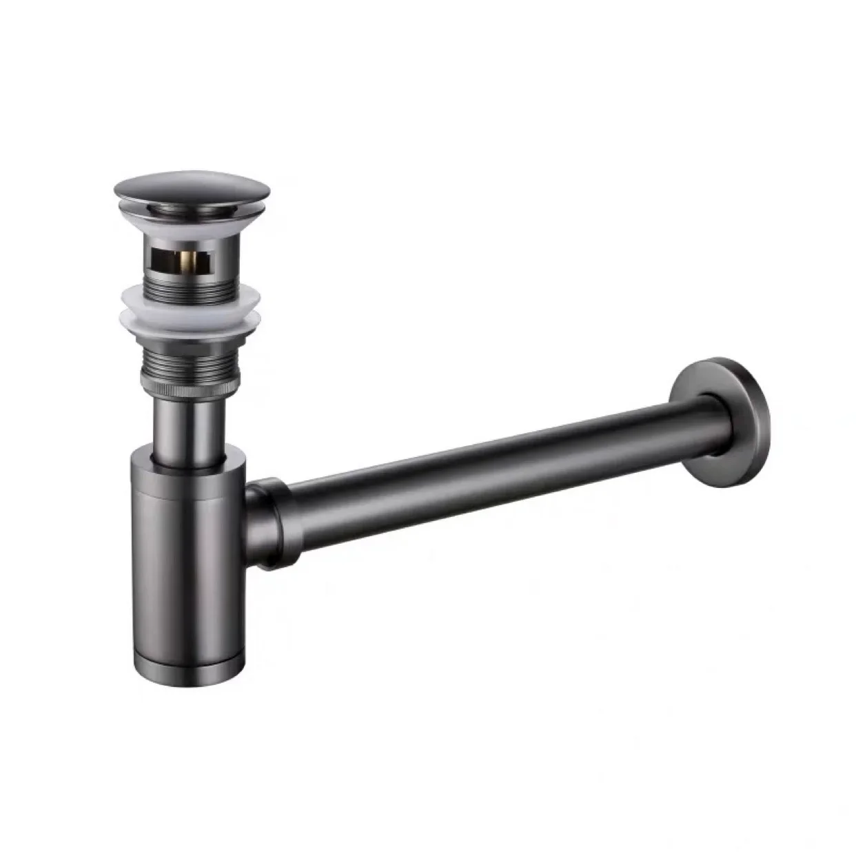 Grey Drains Set Brass Round Siphon P-TRAP Deodorization Bathroom Vanity Basin Pipe Waste With Pop Up Drainer Gun Grey