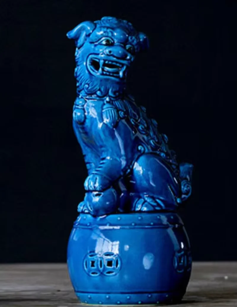 غرامة الصين جينغدتشن بولي الصقيل الخزف فو فو الحرس الأسد طبل تمثال زوج #4