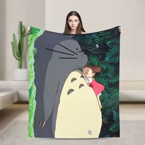Japanese Blanket T-Totoros Travel Flannel Throw Blanket For Couch Bed Soft Custom DIY Quality Bedspread Gift Idea