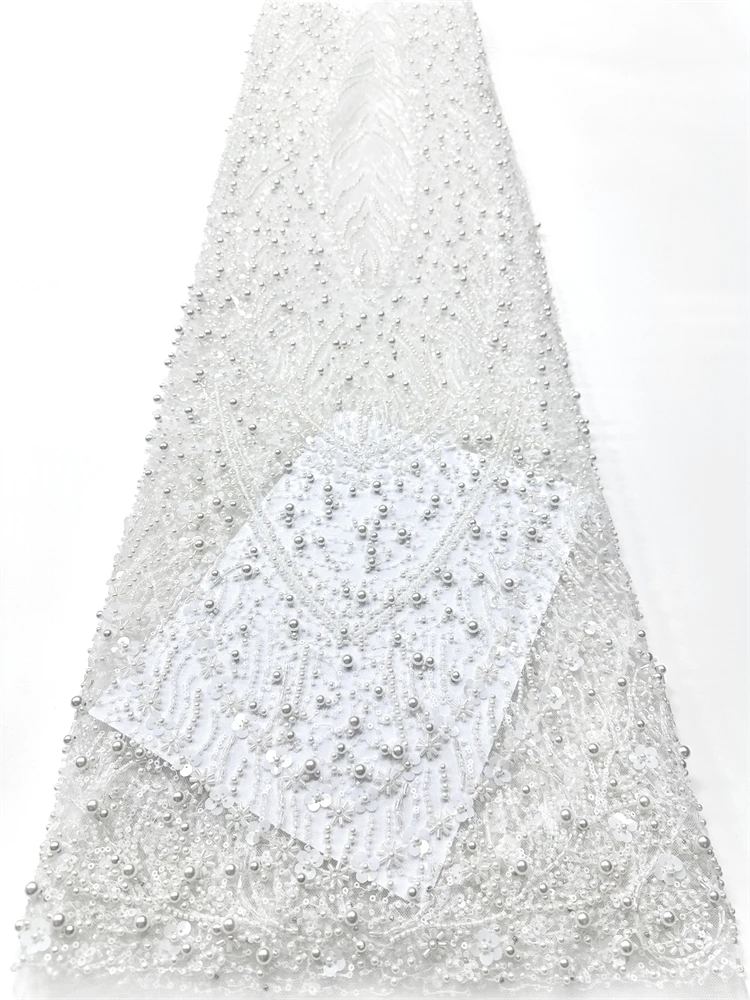 Luxury African French Beaded Lace Fabric 2025 High Quality Lace Embroidered Nigerian Lace Sequins Tulle Lace 5 Yards For Sewing