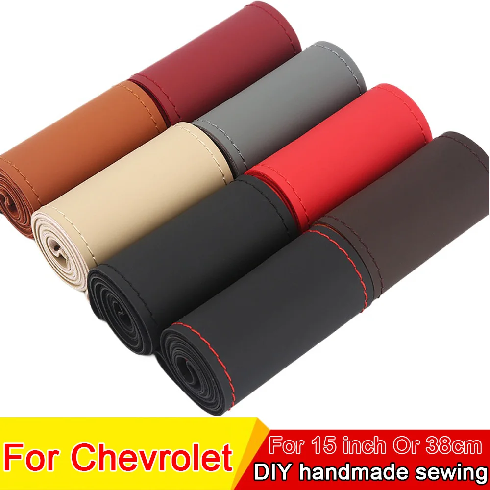 Nuevo protector para volante de coche de cuero genuino cosido a mano 38cm /15 pulgadas para Chevrolet Malibu Onix Equino Cruze Spark Volt
