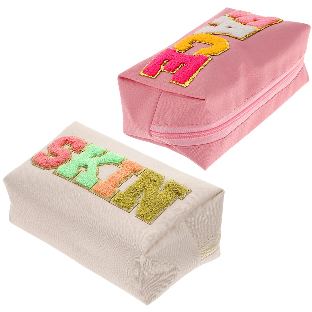 

2 шт., вместительная сумка для туалетных принадлежностей из искусственной кожи, дорожная сумка розового, бежевого цвета, водонепроницаемая дорожная сумка для хранения туалетных принадлежностей