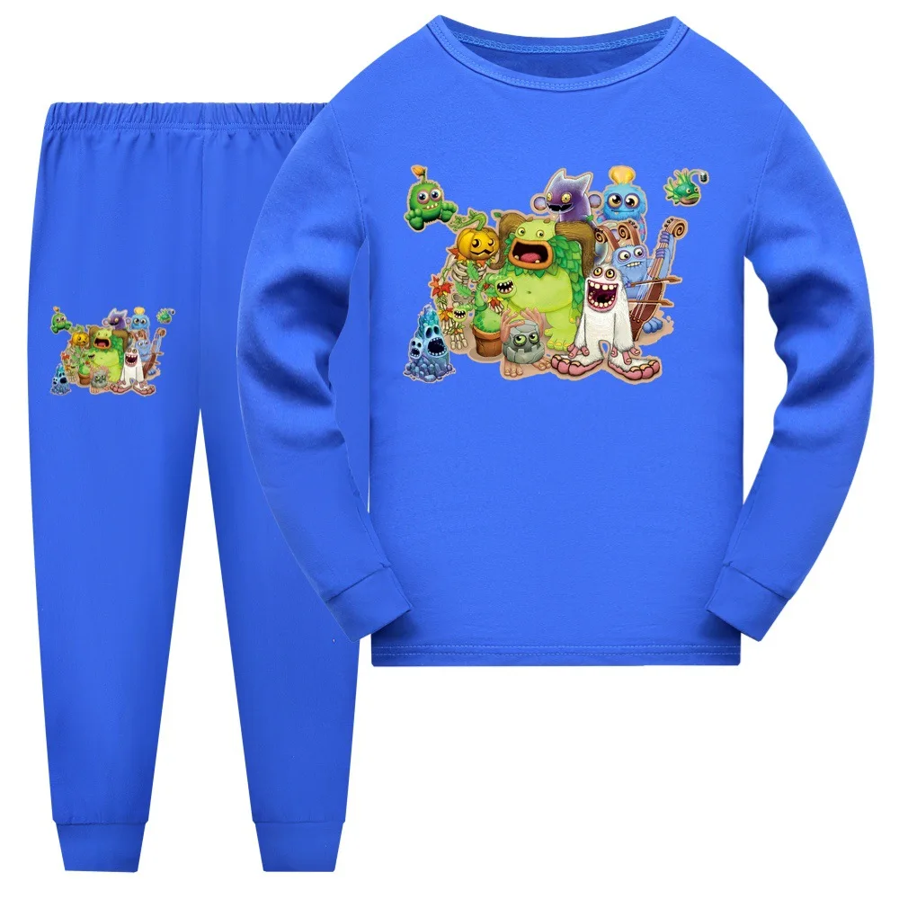 Heiße Jungen Casual Nachtwäsche MEIN SINGINGING MONSTERS Kostüm Kinder Cartoon Pyjama Mädchen Langarm Tops und Hosen 2 stücke Set Sweatshirts