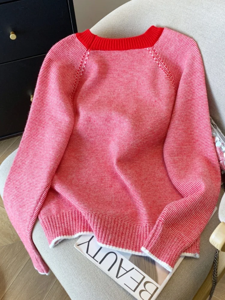 

Женский вязаный свитер, круглый базовый слой irt для поездок на работу, осень-зима, Новое поступление, полосатый топ Lazy Faion