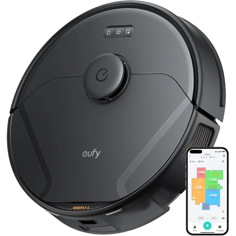 eufy X8 Pro Robot Vacuum, Twin-Turbine 2× 4,000 Pa Powerful Suction, Active Detangling Roller Brush, and iPath Laser Navigation